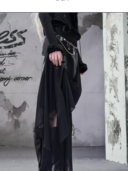 NORTH NODE Wasteland Ruffled Asymmetric Chiffon Spliced Women&
