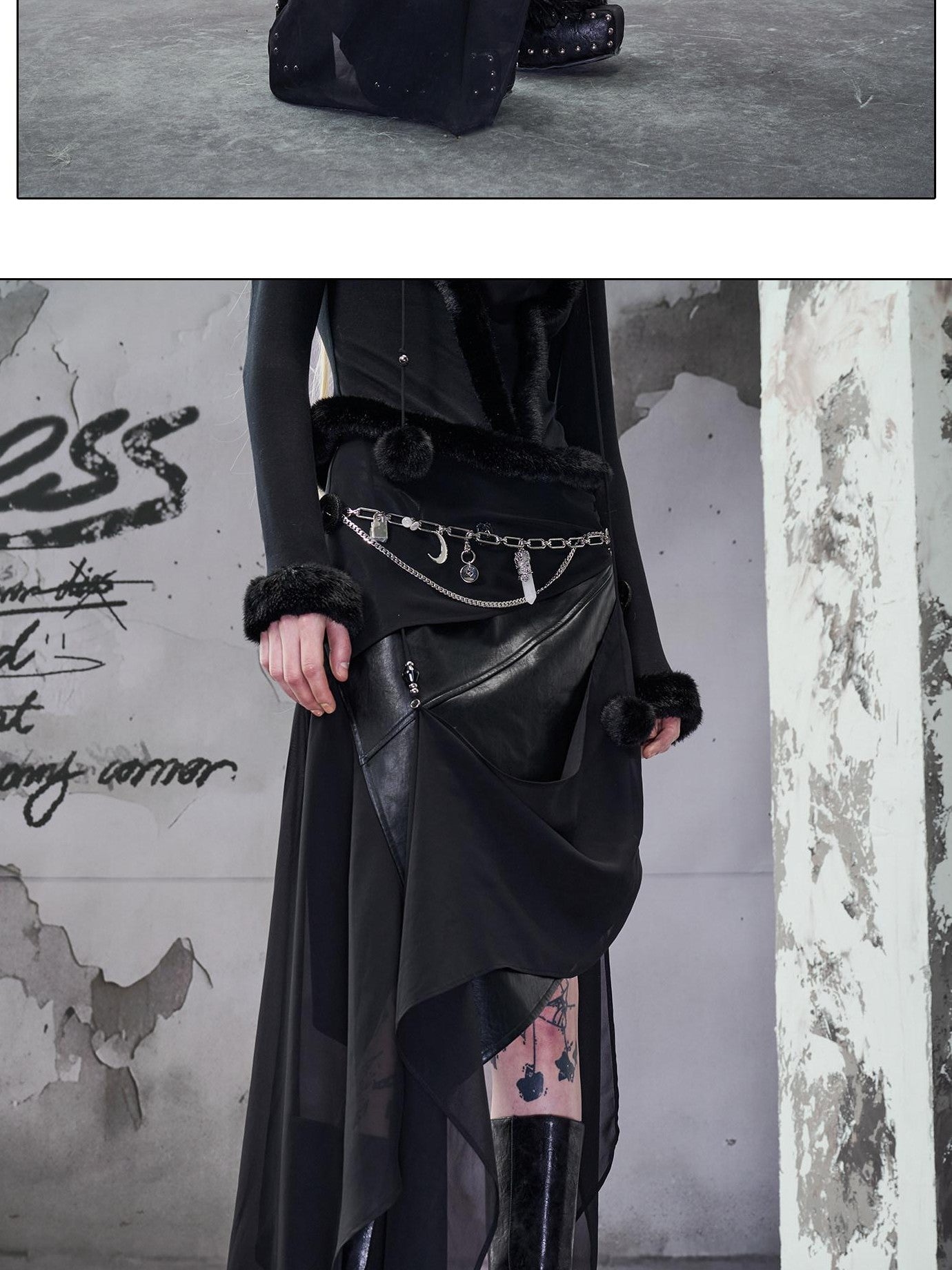 NORTH NODE Wasteland Ruffled Asymmetric Chiffon Spliced Women&