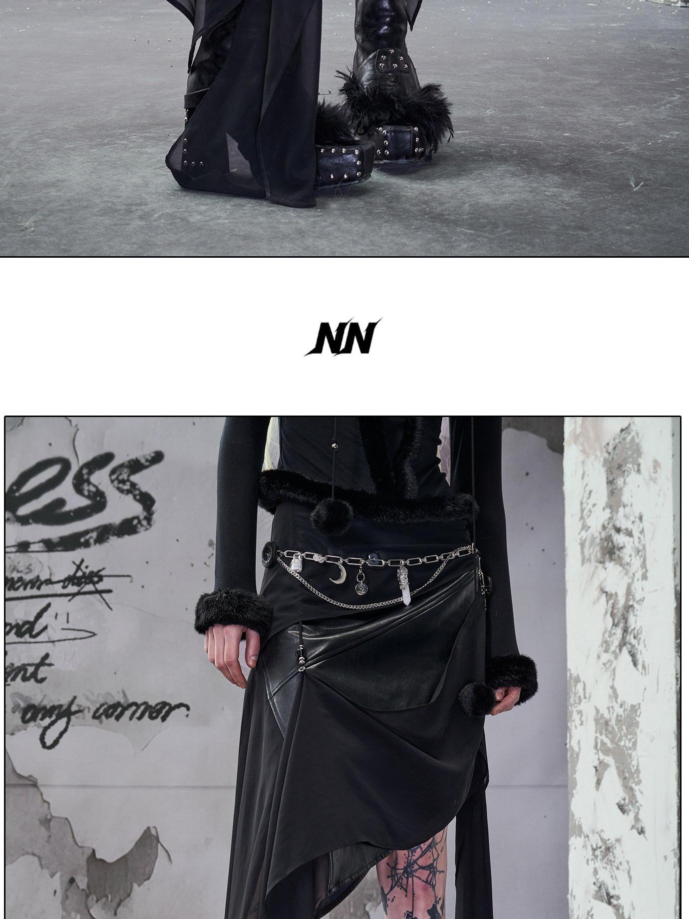 NORTH NODE Wasteland Ruffled Asymmetric Chiffon Spliced Women&