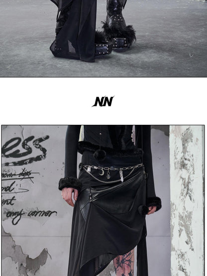 NORTH NODE Wasteland Ruffled Asymmetric Chiffon Spliced Women&