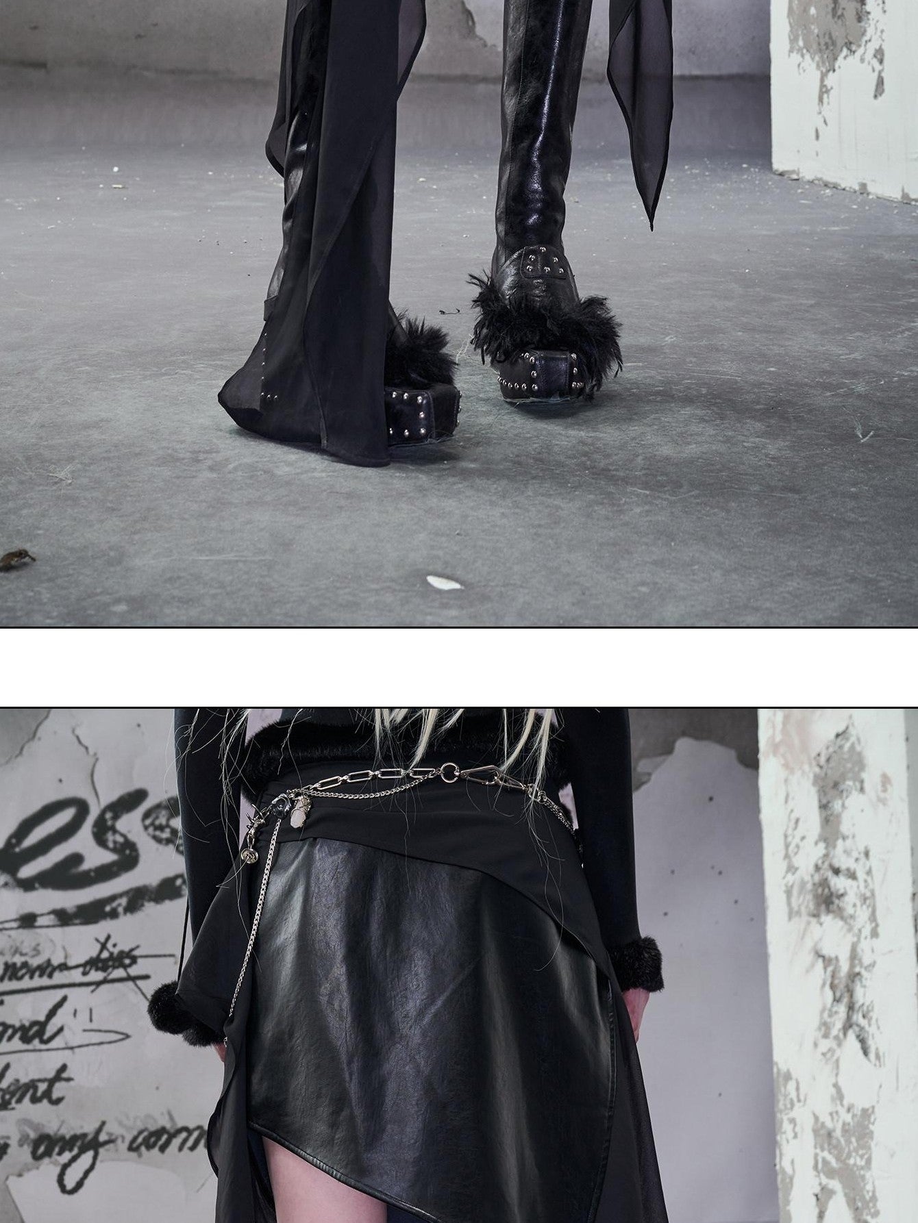 NORTH NODE Wasteland Ruffled Asymmetric Chiffon Spliced Women&