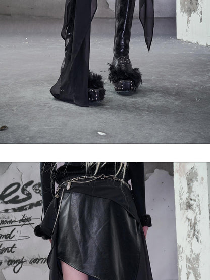 NORTH NODE Wasteland Ruffled Asymmetric Chiffon Spliced Women&