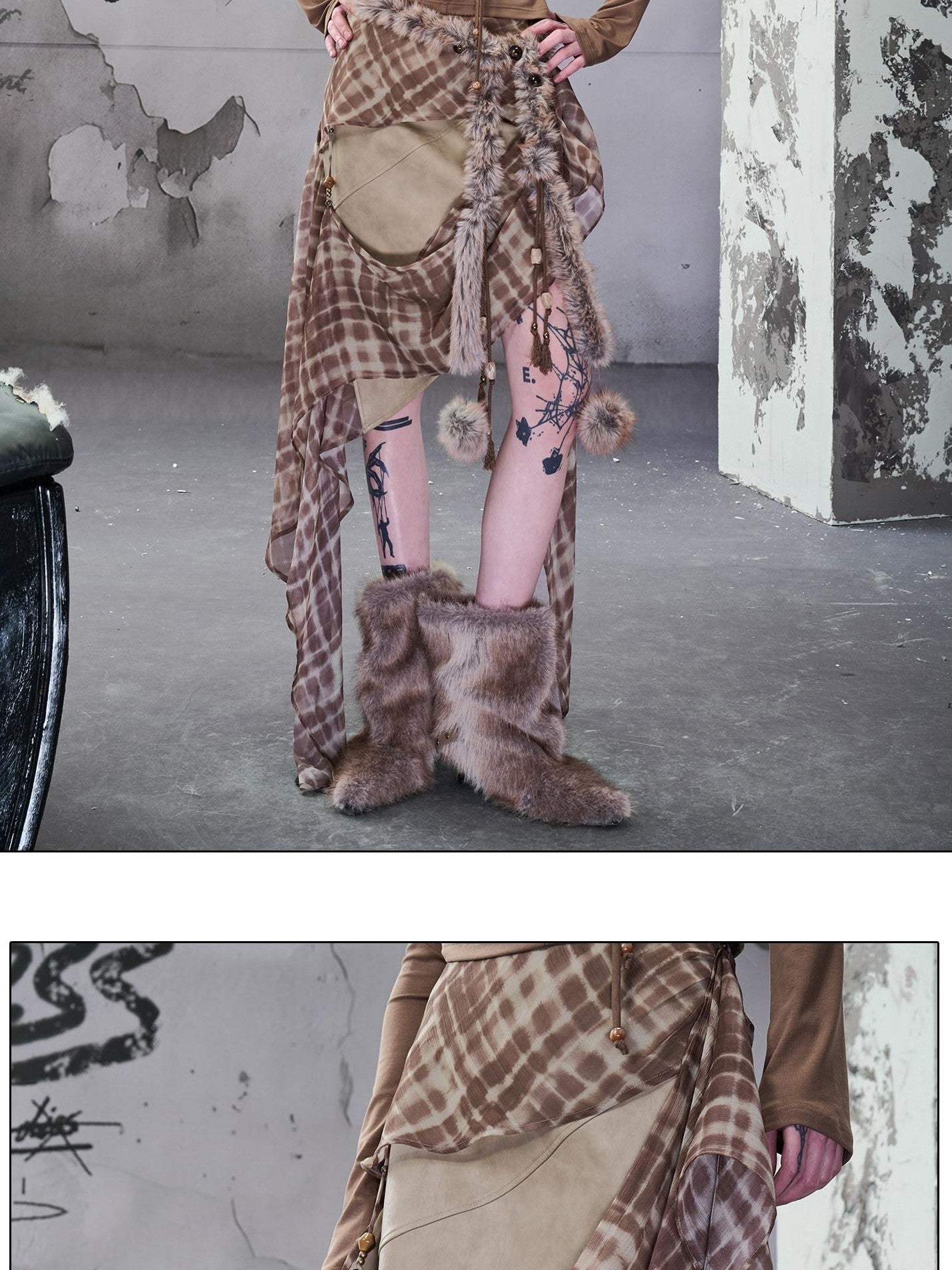 NORTH NODE Wasteland Ruffled Asymmetric Chiffon Spliced Women&