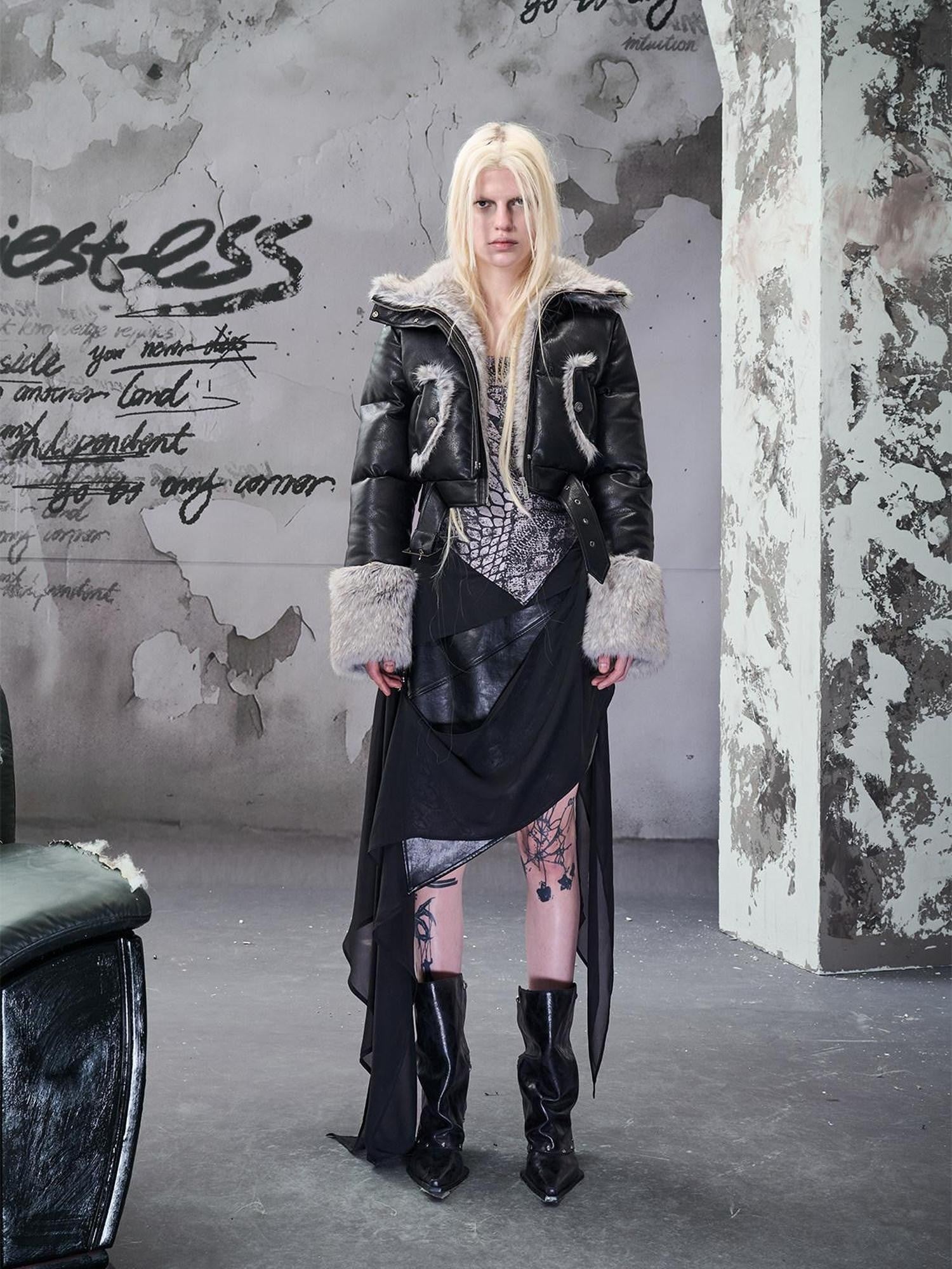 NORTH NODE Wasteland Ruffled Asymmetric Chiffon Spliced Women&