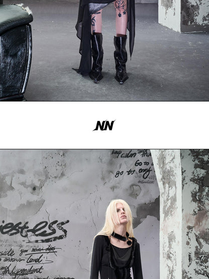 NORTH NODE Wasteland Ruffled Asymmetric Chiffon Spliced Women&