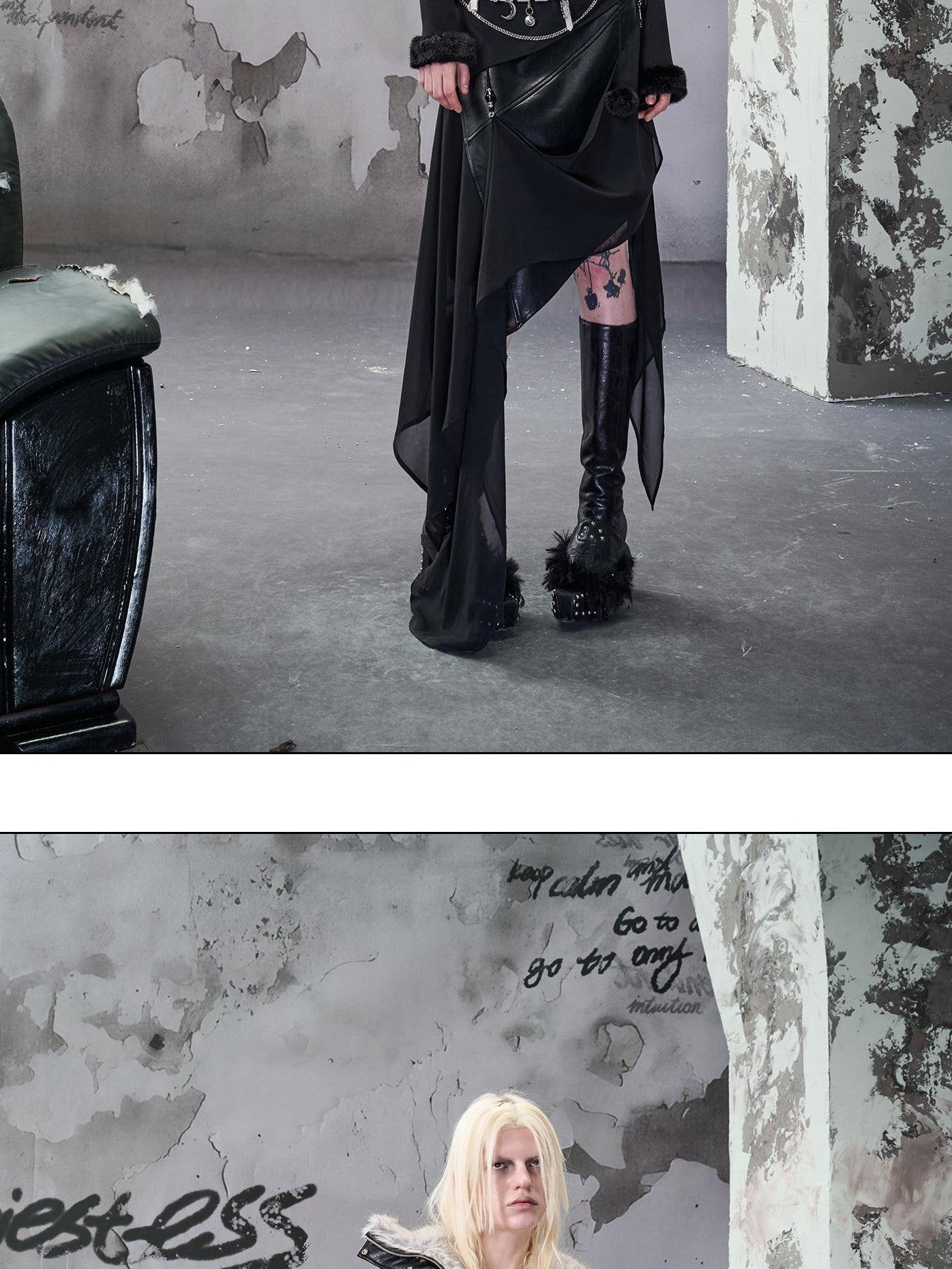 NORTH NODE Wasteland Ruffled Asymmetric Chiffon Spliced Women&