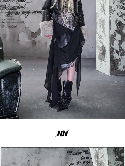 NORTH NODE Wasteland Ruffled Asymmetric Chiffon Spliced Women&