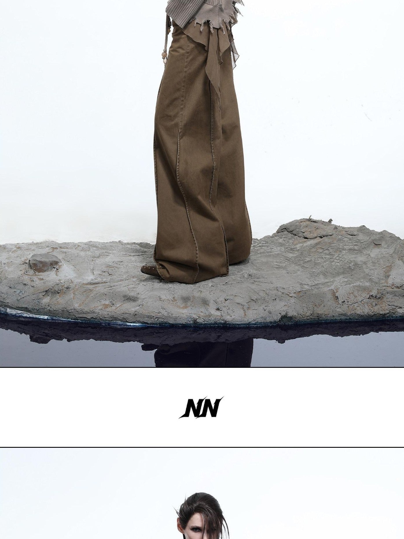 NORTH NODE Wavy Rivet Embellished Wave Hem Relaxed Fit Women&