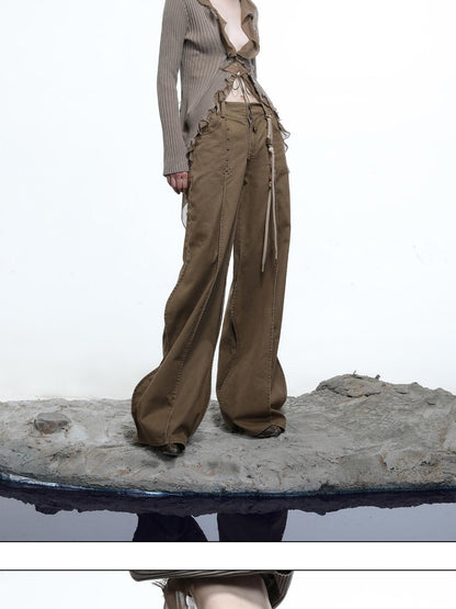 NORTH NODE Wavy Rivet Embellished Wave Hem Relaxed Fit Women&