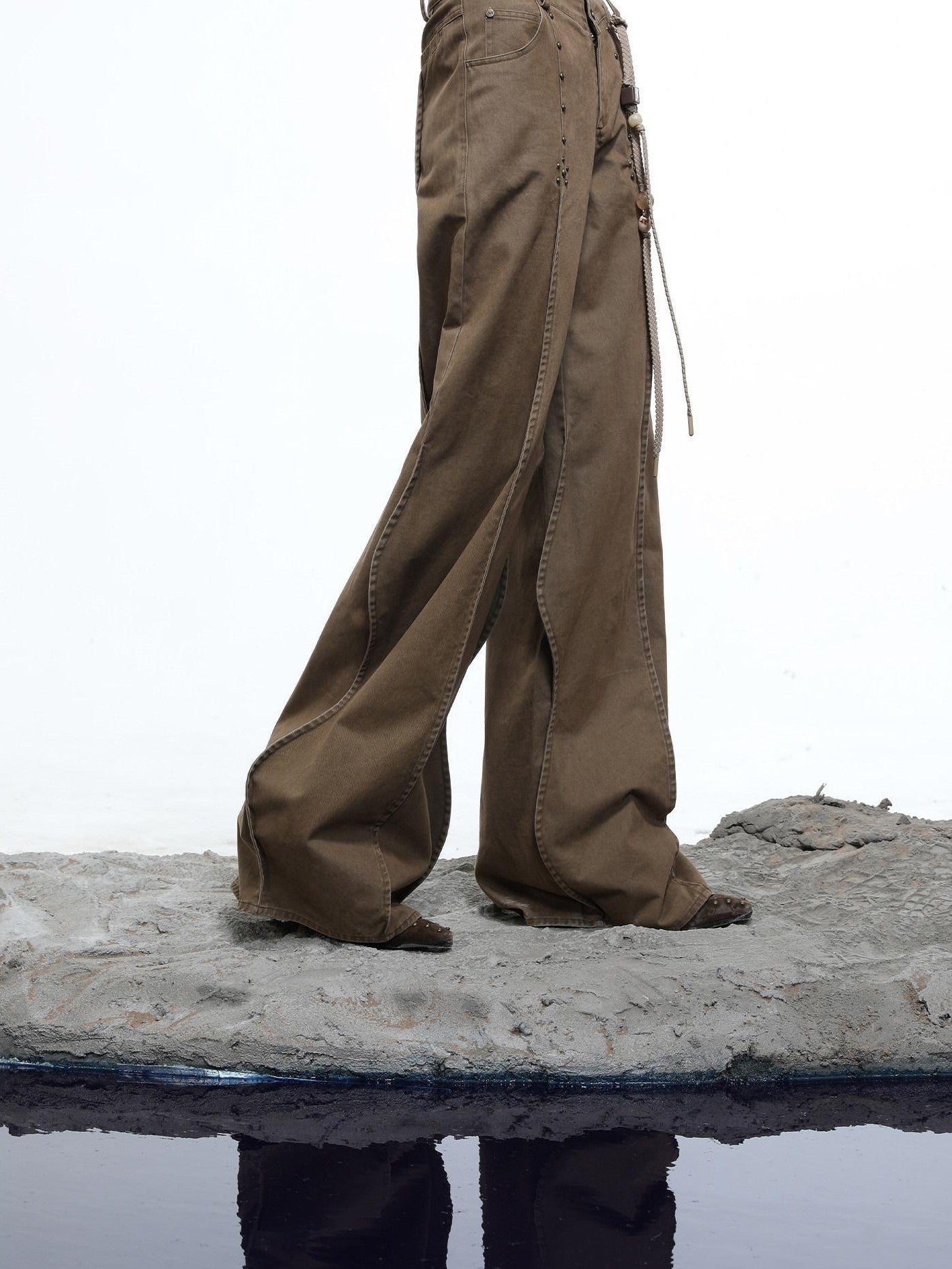 NORTH NODE Wavy Rivet Embellished Wave Hem Relaxed Fit Women&