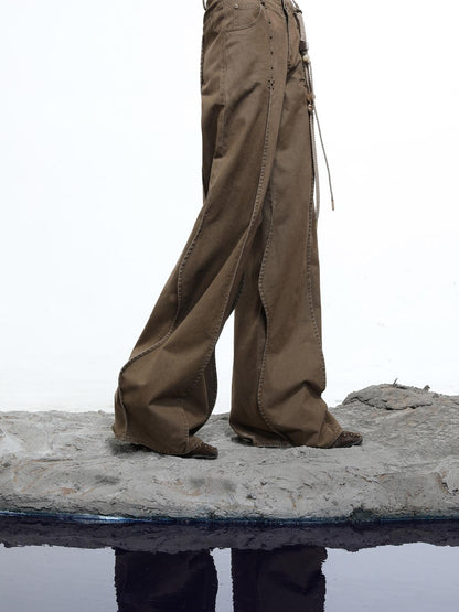 NORTH NODE Wavy Rivet Embellished Wave Hem Relaxed Fit Women&