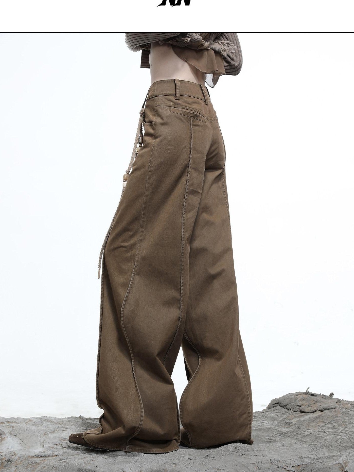 NORTH NODE Wavy Rivet Embellished Wave Hem Relaxed Fit Women&