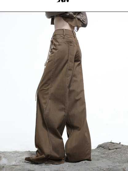 NORTH NODE Wavy Rivet Embellished Wave Hem Relaxed Fit Women&