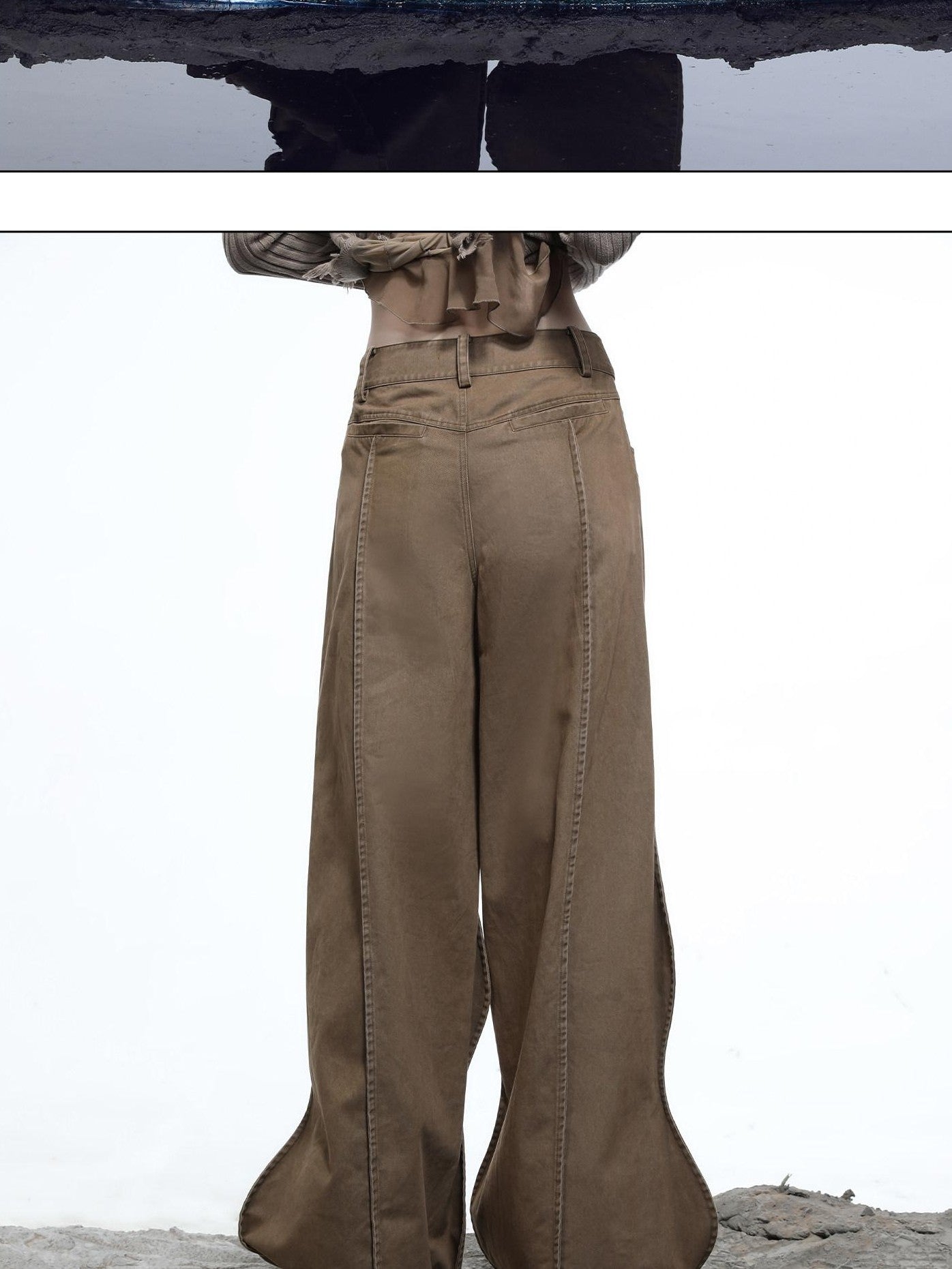 NORTH NODE Wavy Rivet Embellished Wave Hem Relaxed Fit Women&