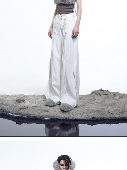 NORTH NODE Wavy Rivet Embellished Wave Hem Relaxed Fit Women&