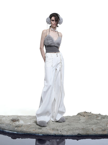 NORTH NODE Wavy Rivet Embellished Wave Hem Relaxed Fit Women&