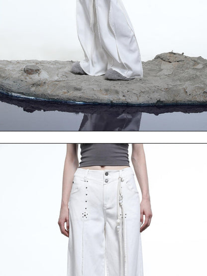 NORTH NODE Wavy Rivet Embellished Wave Hem Relaxed Fit Women&
