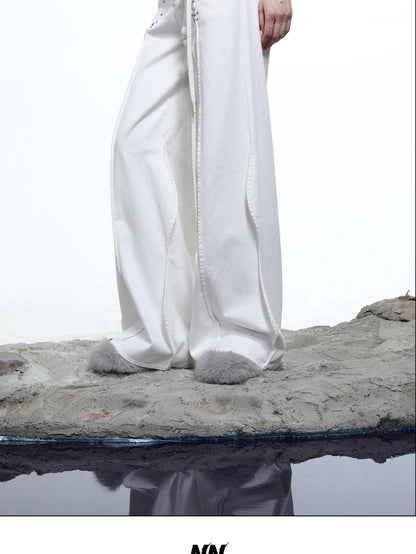 NORTH NODE Wavy Rivet Embellished Wave Hem Relaxed Fit Women&