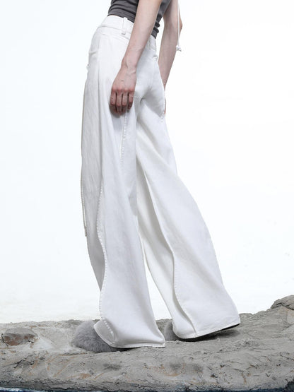 NORTH NODE Wavy Rivet Embellished Wave Hem Relaxed Fit Women&