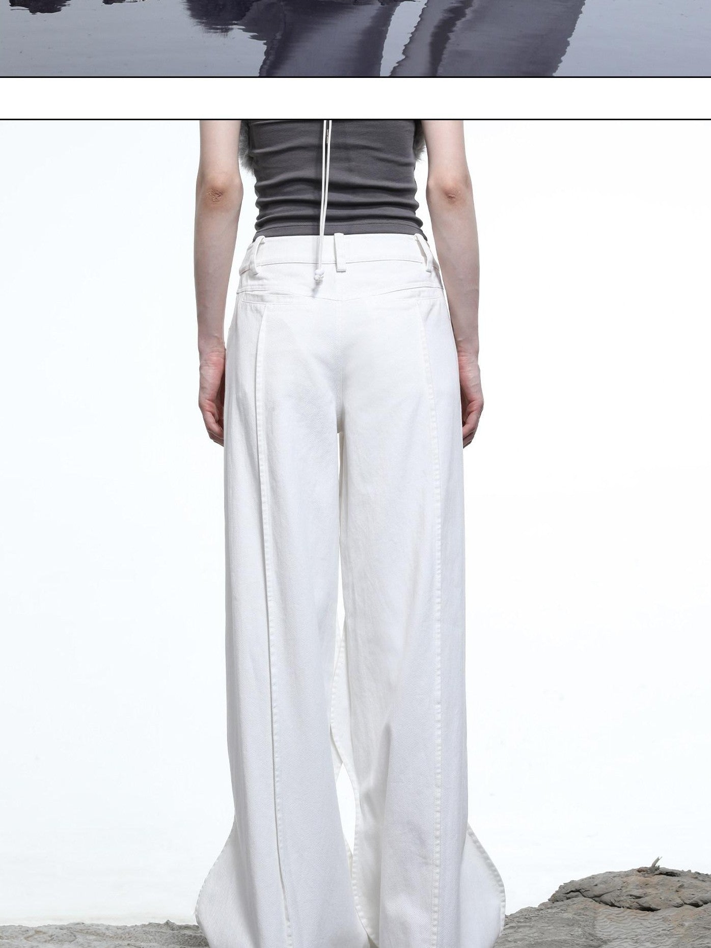 NORTH NODE Wavy Rivet Embellished Wave Hem Relaxed Fit Women&