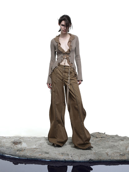NORTH NODE Wavy Rivet Embellished Wave Hem Relaxed Fit Women&