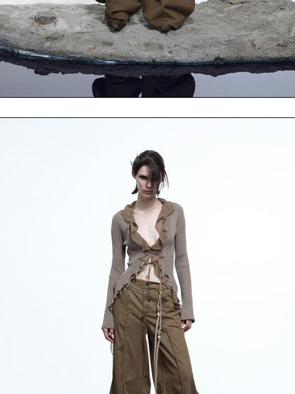 NORTH NODE Wavy Rivet Embellished Wave Hem Relaxed Fit Women&