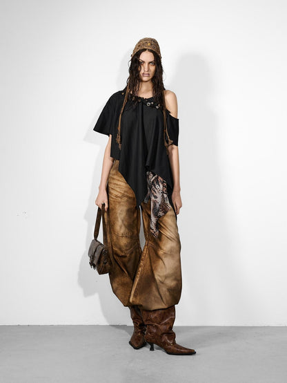 NORTH NODE Whimsical Meadow Asymmetrical Multi Button Spliced Women&