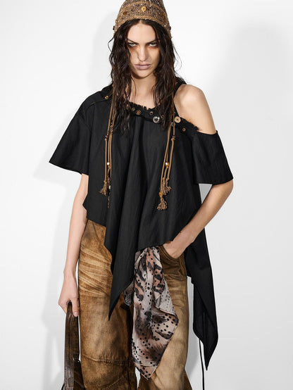 NORTH NODE Whimsical Meadow Asymmetrical Multi Button Spliced Women&