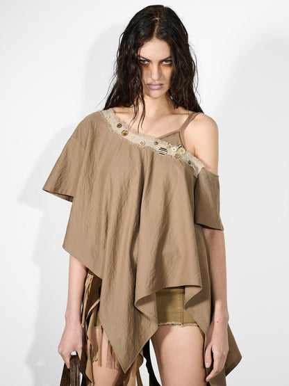 NORTH NODE Whimsical Meadow Asymmetrical Multi Button Spliced Women&