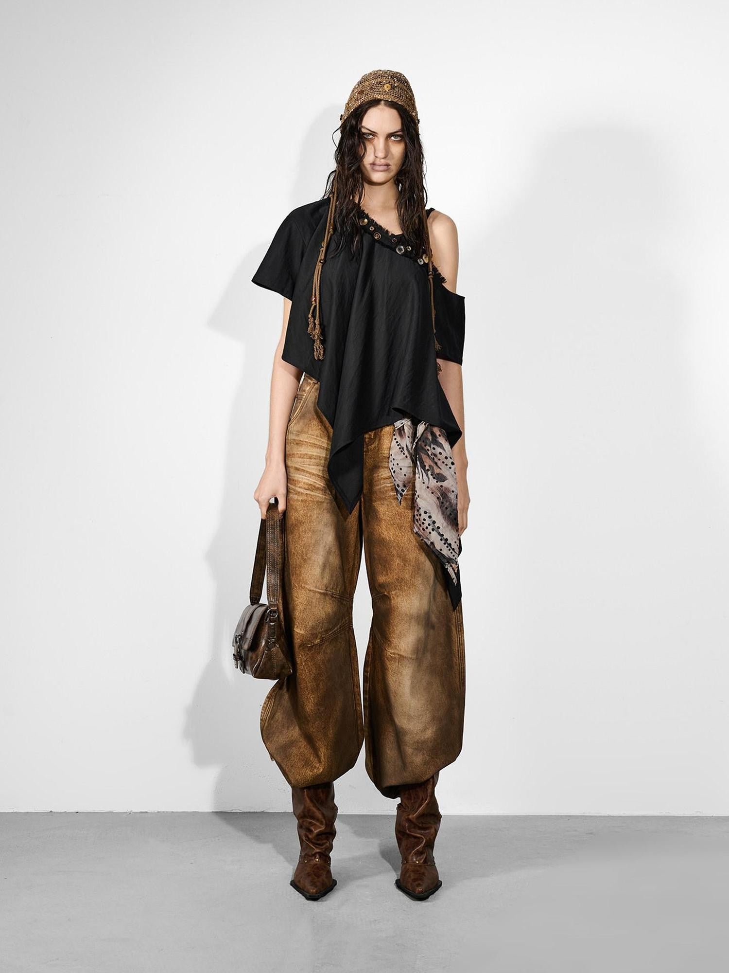 NORTH NODE Whimsical Meadow Asymmetrical Multi Button Spliced Women&