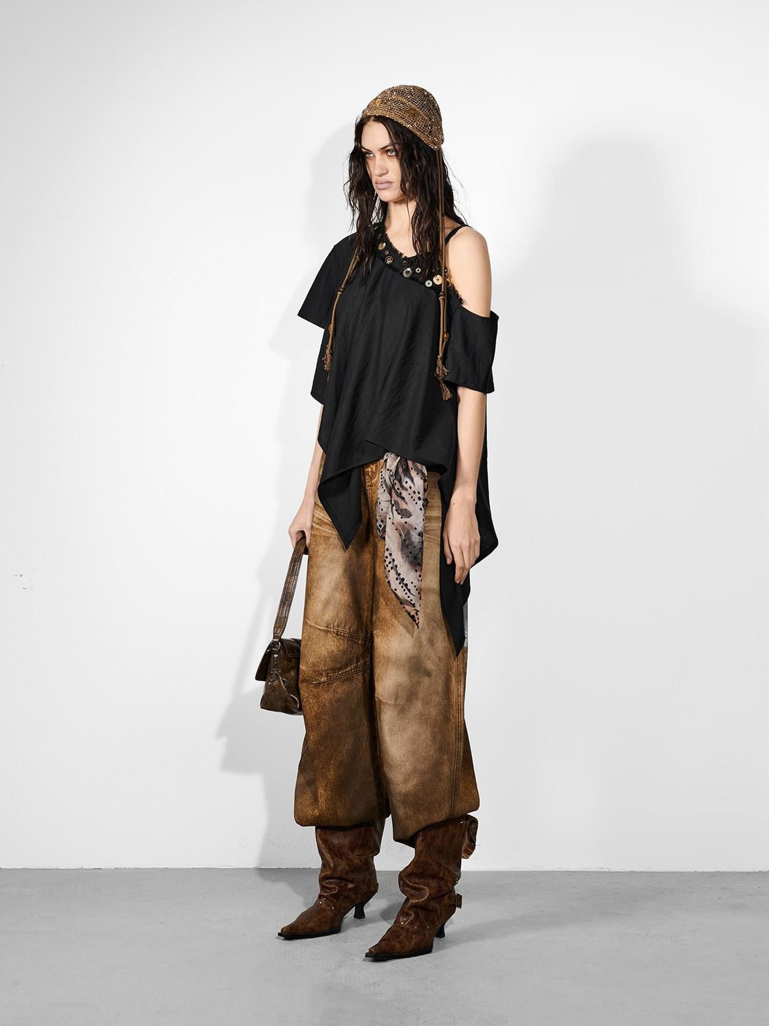 NORTH NODE Whimsical Meadow Asymmetrical Multi Button Spliced Women&