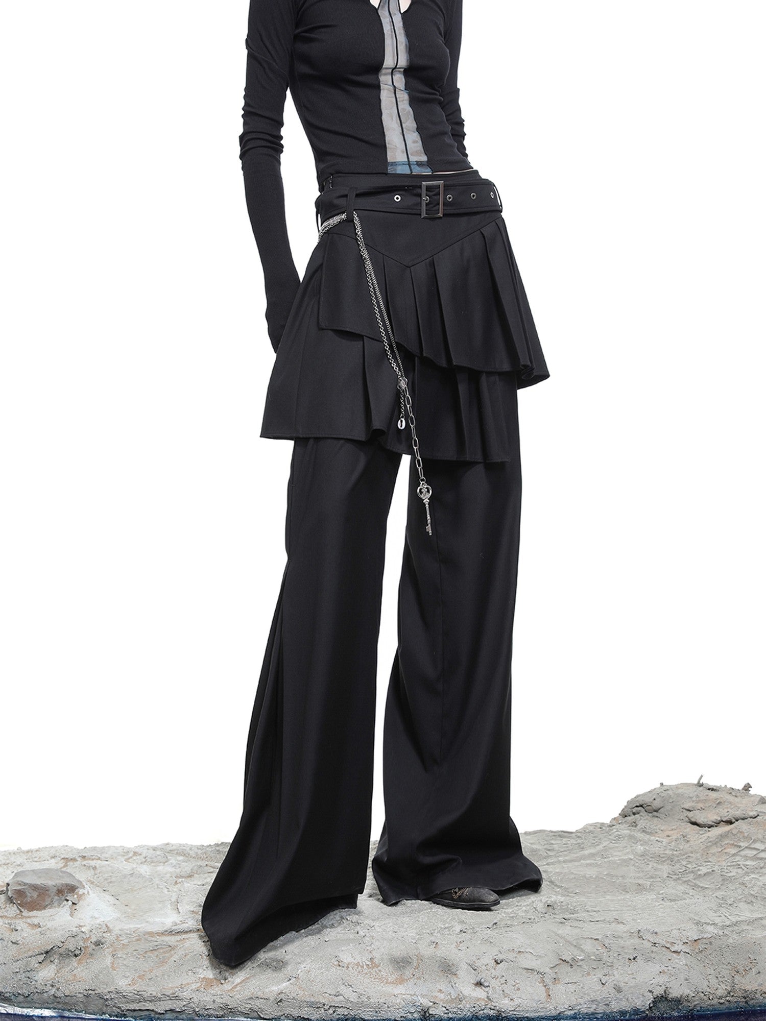 NORTH NODE Whisper Hem Pleated Wide Leg Tailored Trouser Inspired Women&