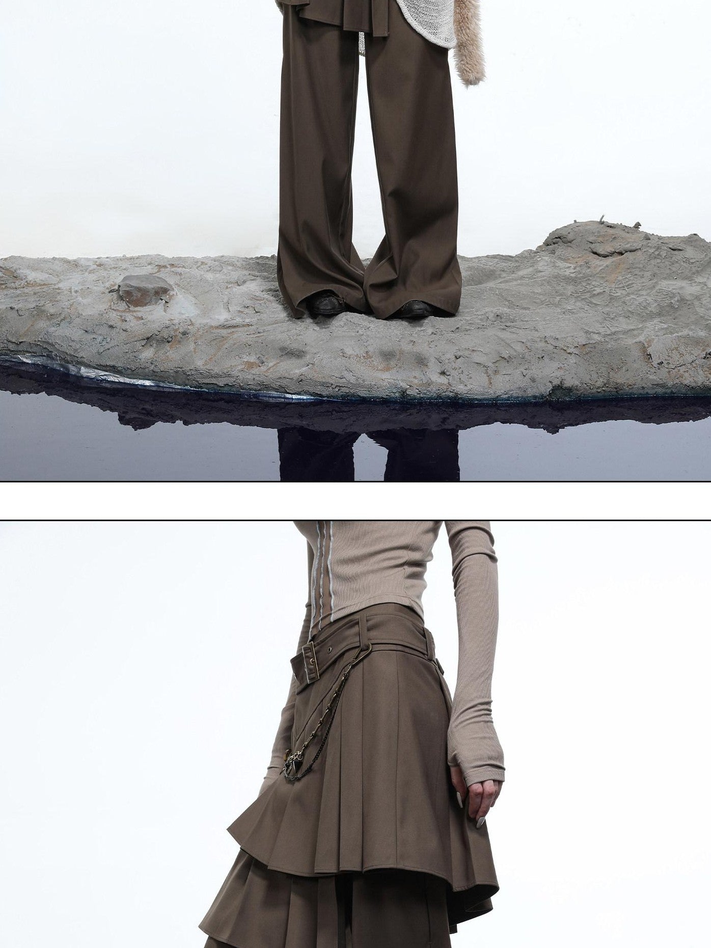 NORTH NODE Whisper Hem Pleated Wide Leg Tailored Trouser Inspired Women&