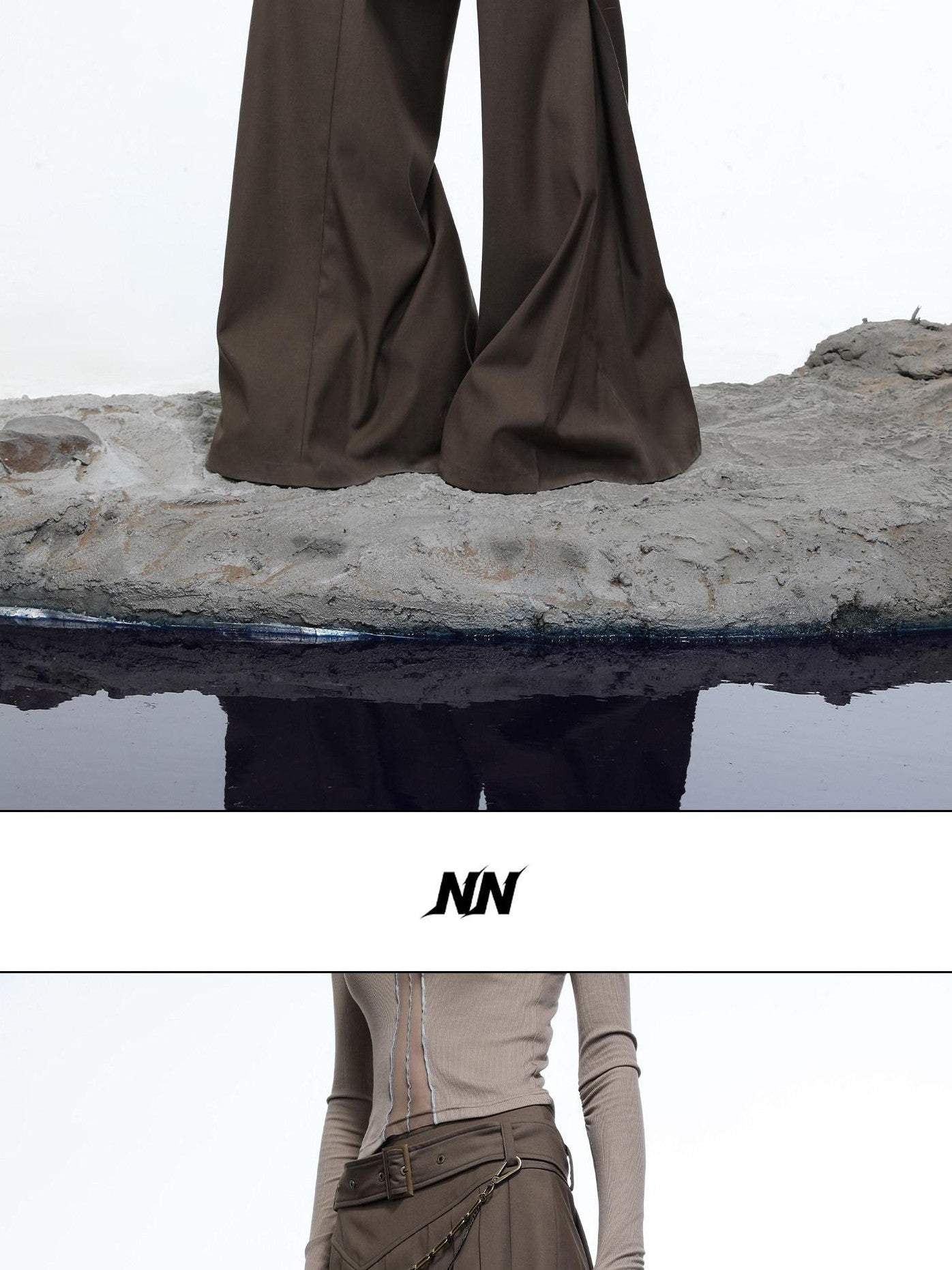 NORTH NODE Whisper Hem Pleated Wide Leg Tailored Trouser Inspired Women&