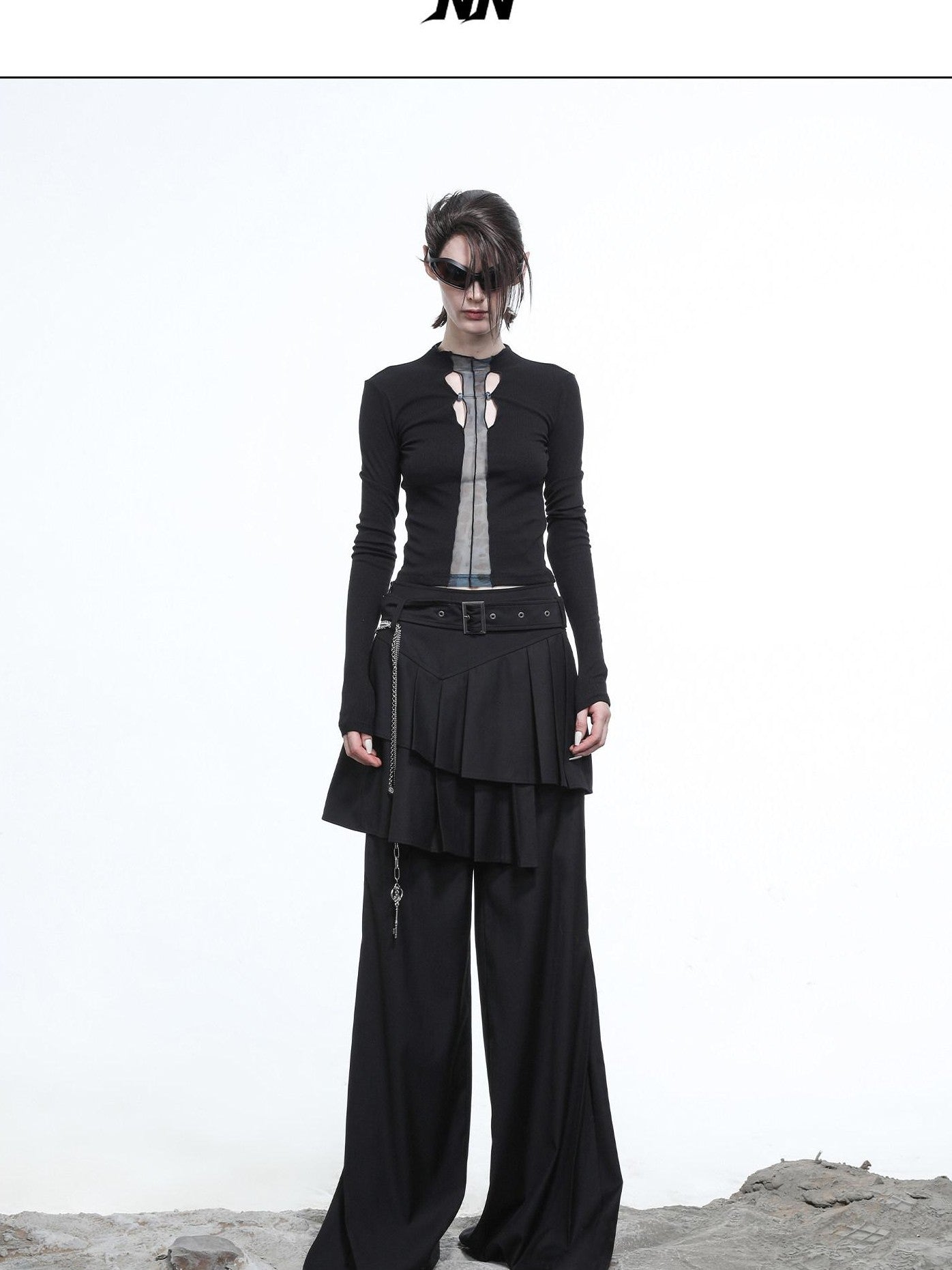 NORTH NODE Whisper Hem Pleated Wide Leg Tailored Trouser Inspired Women&
