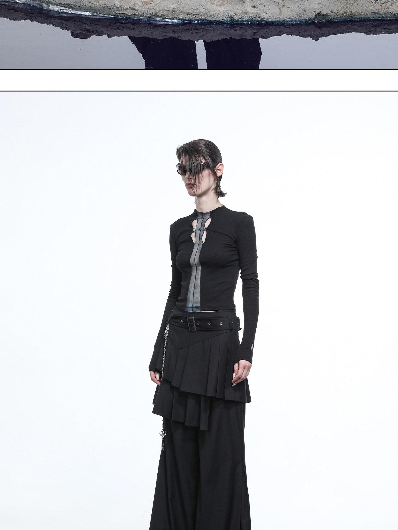 NORTH NODE Whisper Hem Pleated Wide Leg Tailored Trouser Inspired Women&