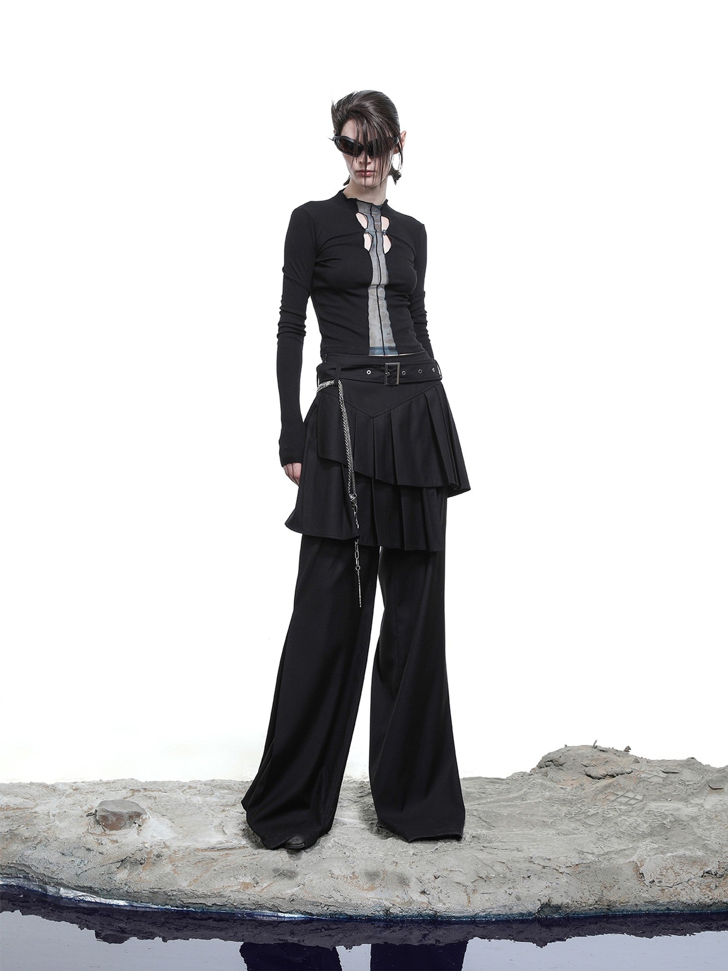 NORTH NODE Whisper Hem Pleated Wide Leg Tailored Trouser Inspired Women&
