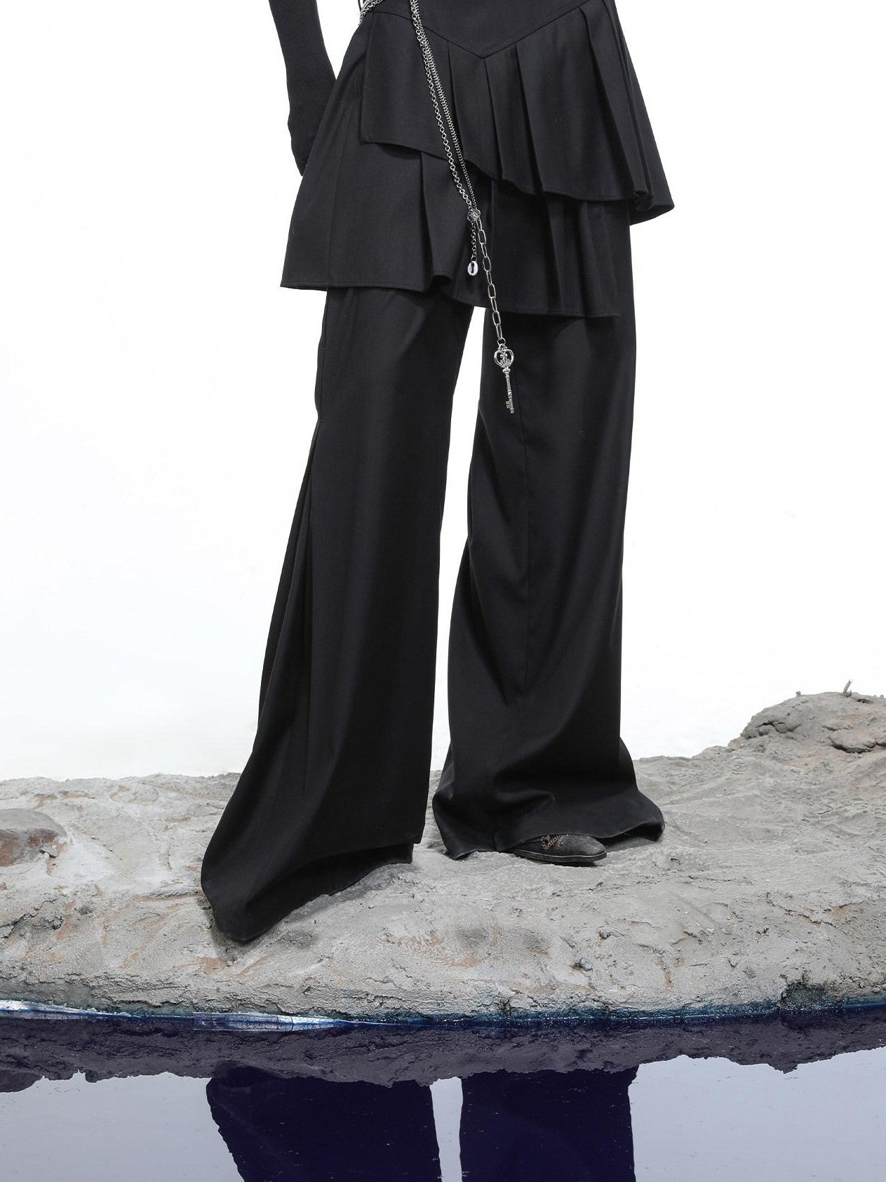 NORTH NODE Whisper Hem Pleated Wide Leg Tailored Trouser Inspired Women&