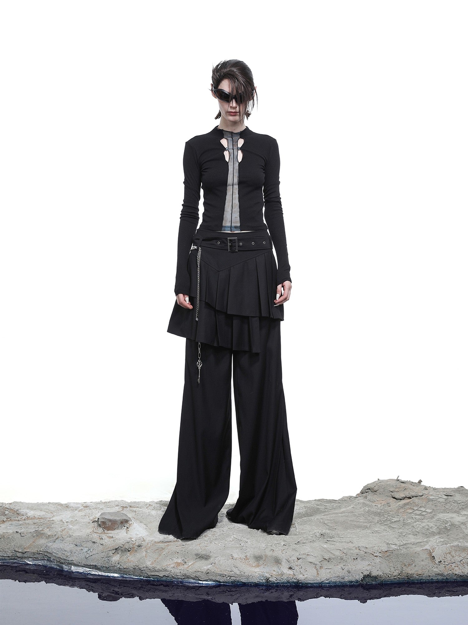 NORTH NODE Whisper Hem Pleated Wide Leg Tailored Trouser Inspired Women&
