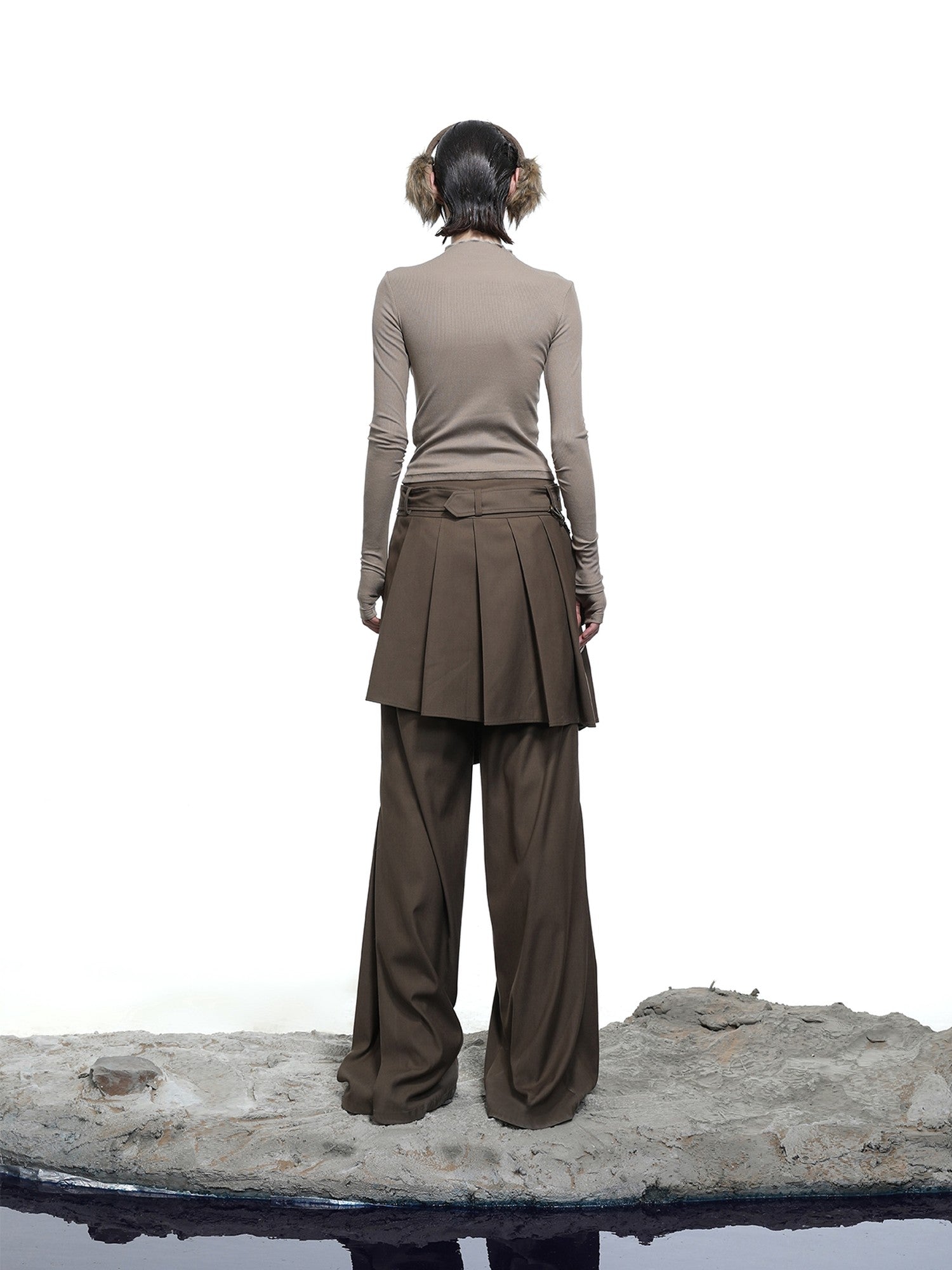 NORTH NODE Whisper Hem Pleated Wide Leg Tailored Trouser Inspired Women&
