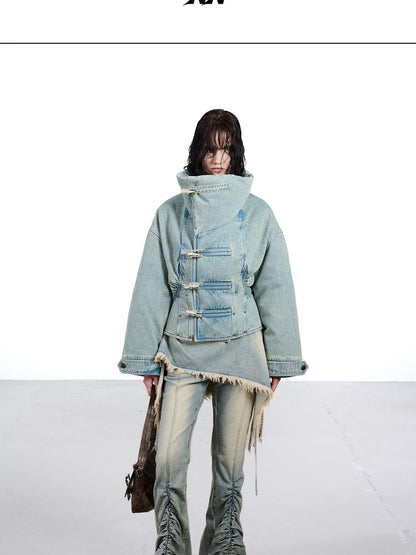 NORTH NODE White Duck Down Denim Lapel Loose Women&