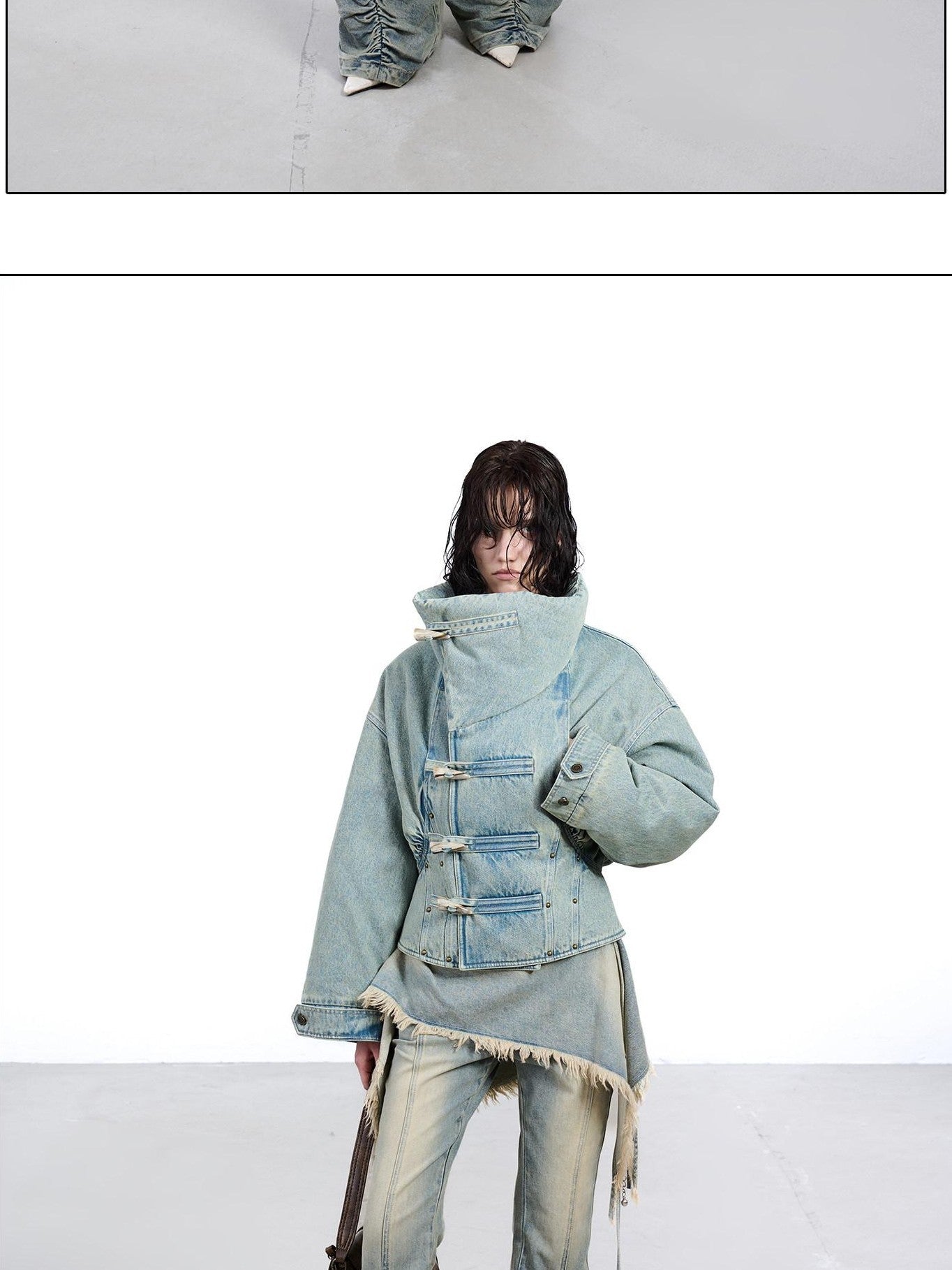 NORTH NODE White Duck Down Denim Lapel Loose Women&