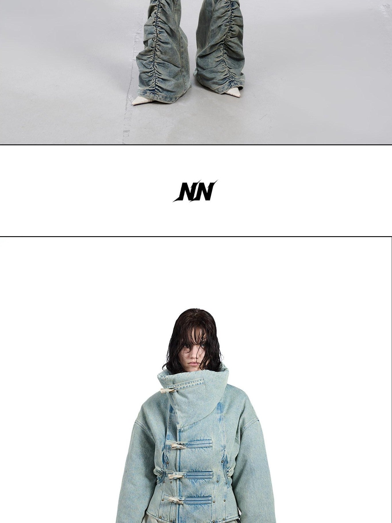 NORTH NODE White Duck Down Denim Lapel Loose Women&