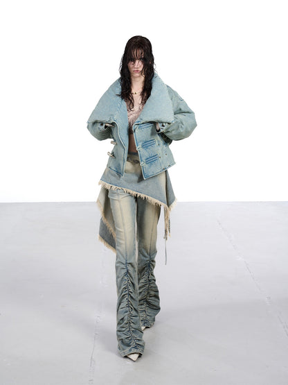 NORTH NODE White Duck Down Denim Lapel Loose Women&