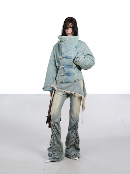 NORTH NODE White Duck Down Denim Lapel Loose Women&