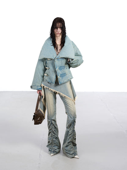 NORTH NODE White Duck Down Denim Lapel Loose Women&