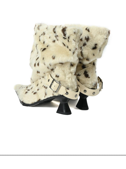 NORTH NODE White Leopard Print Pointed Toe Women&