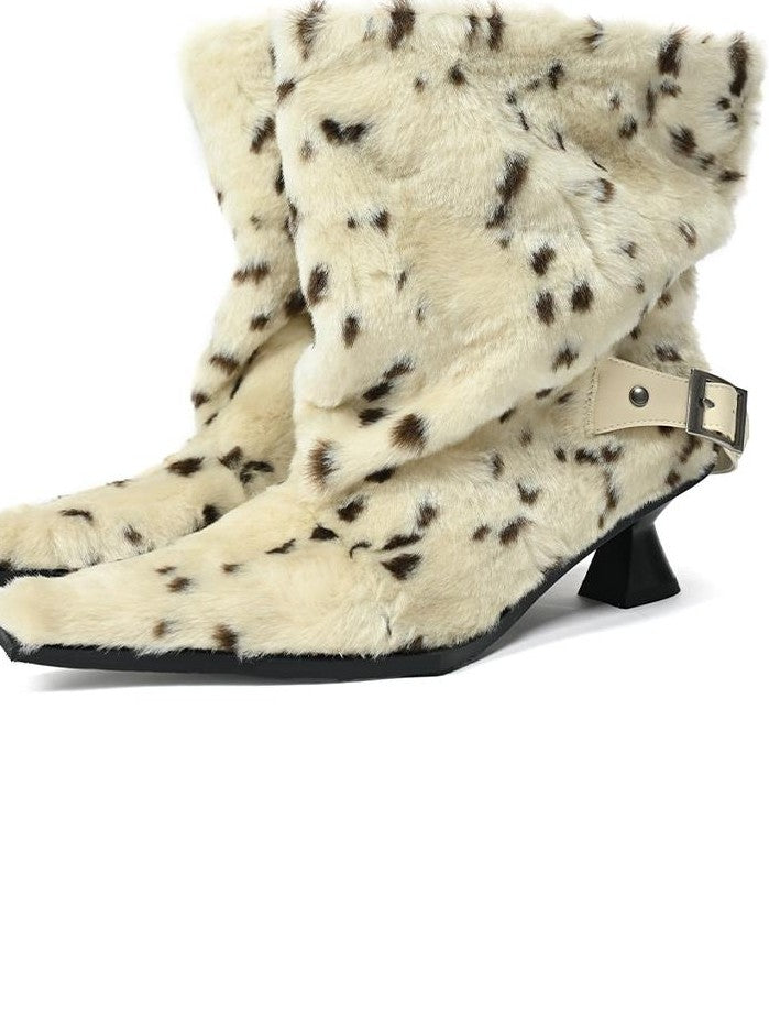 NORTH NODE White Leopard Print Pointed Toe Women&