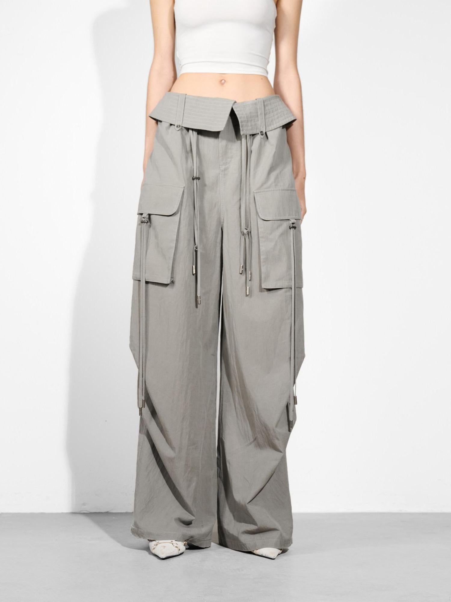 NORTH NODE Wide Leg Turnover Waist Paratrooper Utility Women&