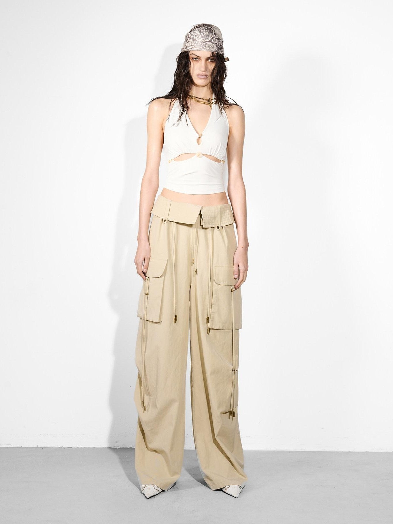 NORTH NODE Wide Leg Turnover Waist Paratrooper Utility Women&